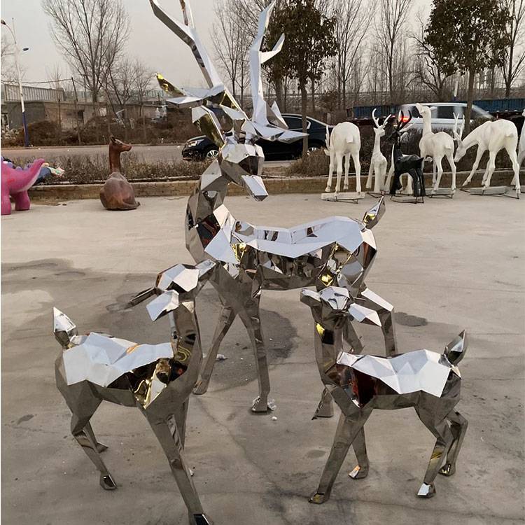 景奥 不锈钢雕塑 房地产雕塑摆件 镜面鹿几何鹿雕塑 园林雕塑定制2