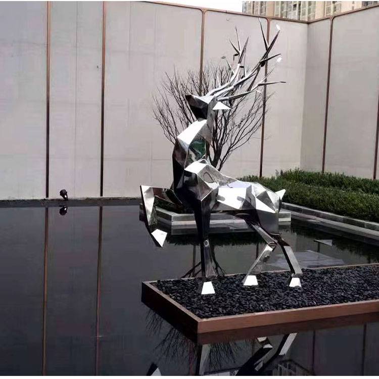 景奥 不锈钢雕塑 房地产雕塑摆件 镜面鹿几何鹿雕塑 园林雕塑定制1