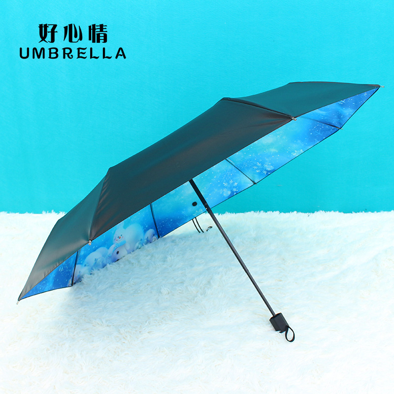 黑胶防晒紫外线三折叠太阳伞 定制雨伞 原创意小清新女生遮阳伞4