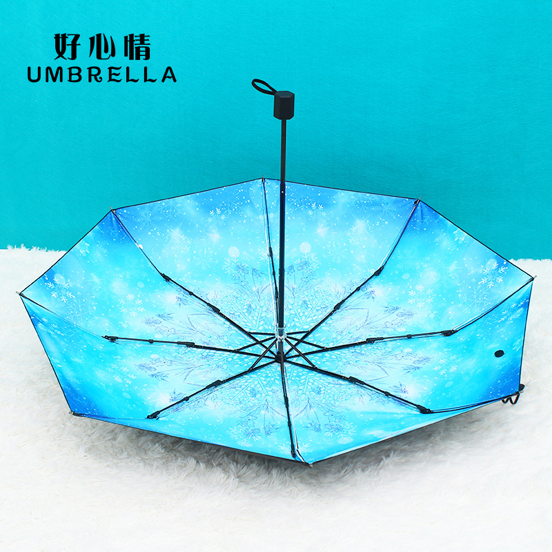 黑胶防晒紫外线三折叠太阳伞 定制雨伞 原创意小清新女生遮阳伞3