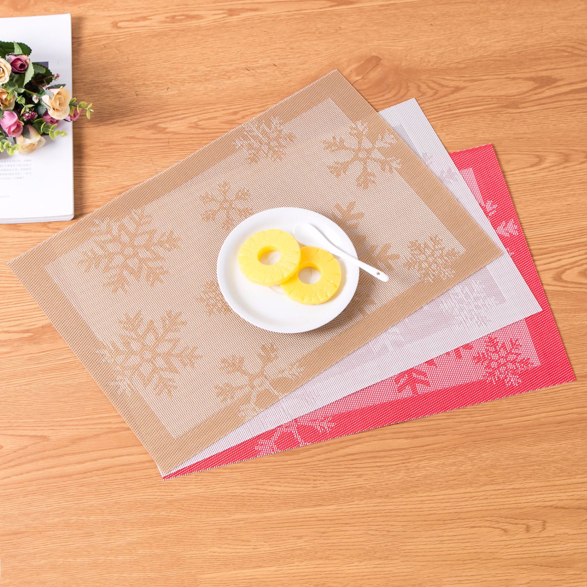 免洗圣诞雪花PVC欧式隔热餐垫桌垫布垫西餐具垫 餐垫、杯垫4
