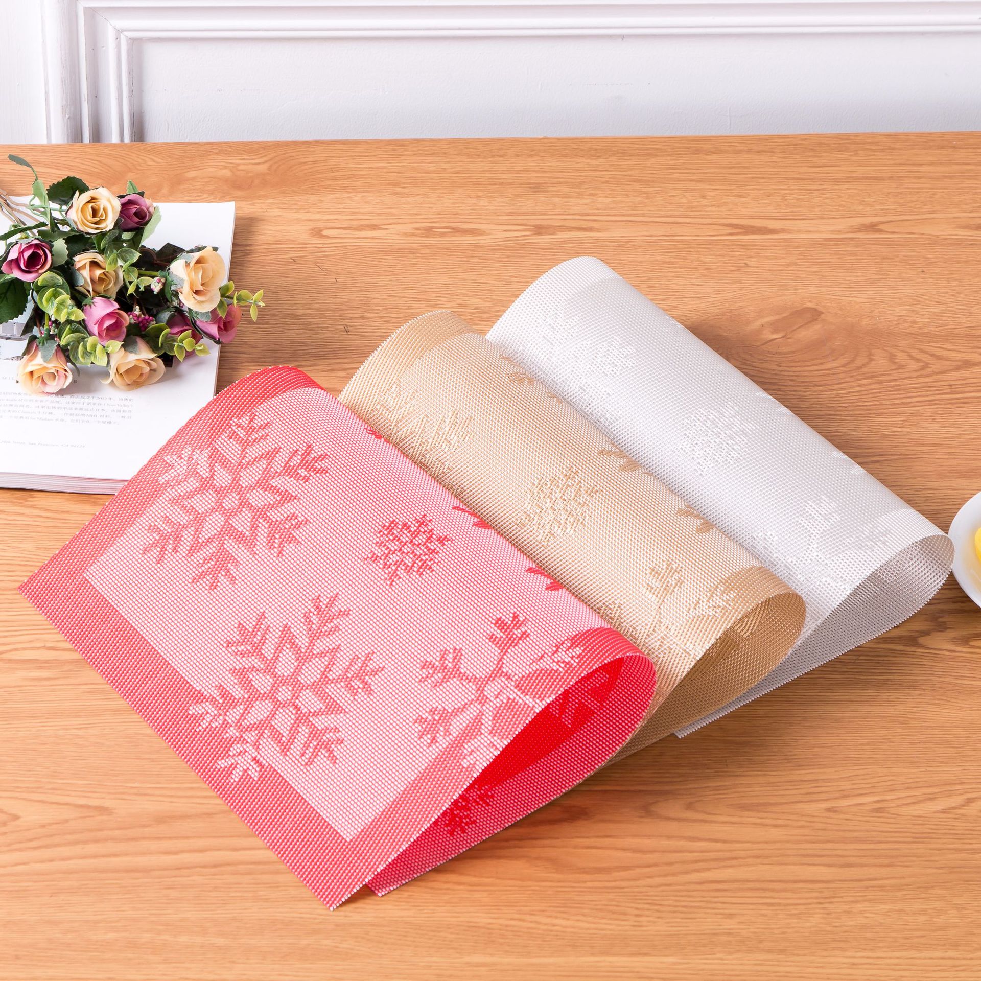 免洗圣诞雪花PVC欧式隔热餐垫桌垫布垫西餐具垫 餐垫、杯垫