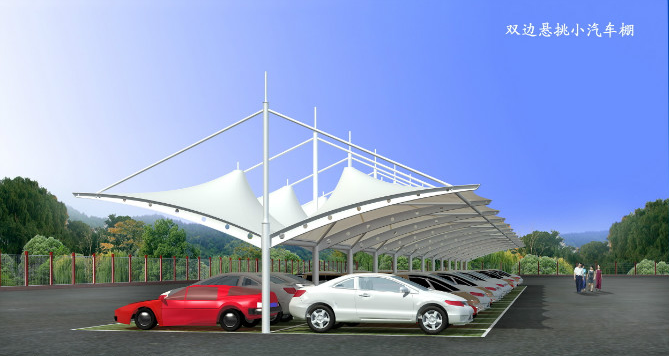 张拉膜雨棚设计 钢结构、膜结构 北京膜结构车棚5