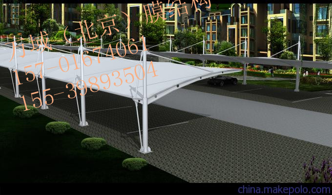 张拉膜雨棚设计 银川膜结构车棚 钢结构、膜结构1