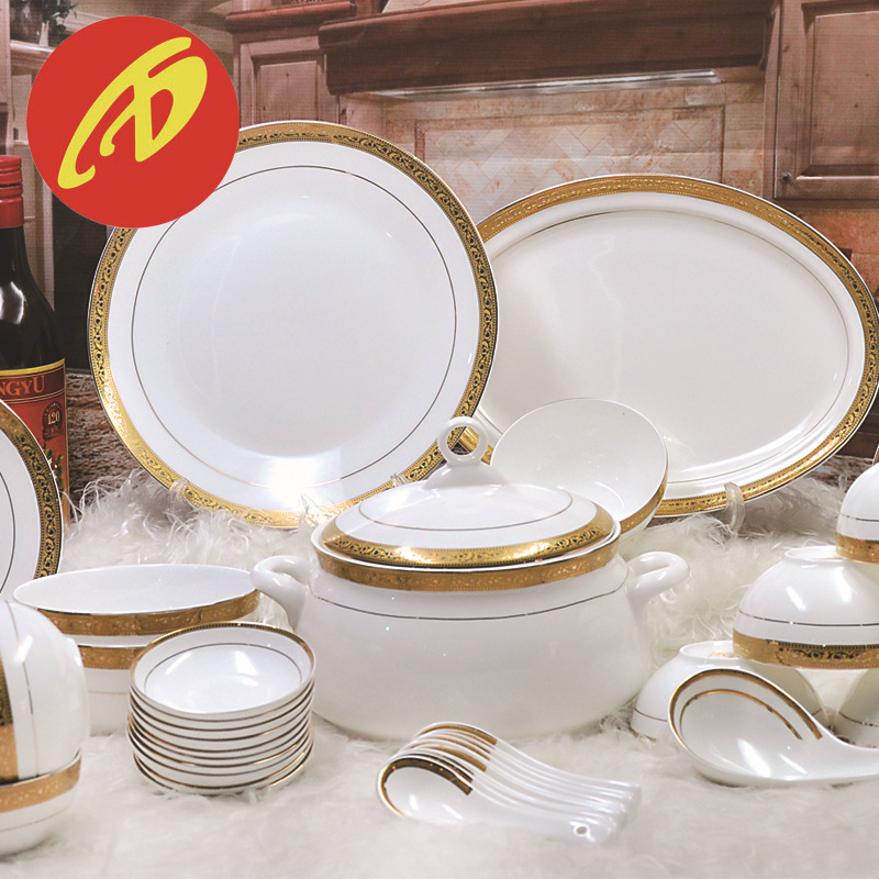 中式家用陶瓷定制碗盘碗碟套装 中式骨瓷碗碟盘餐具套装 简约