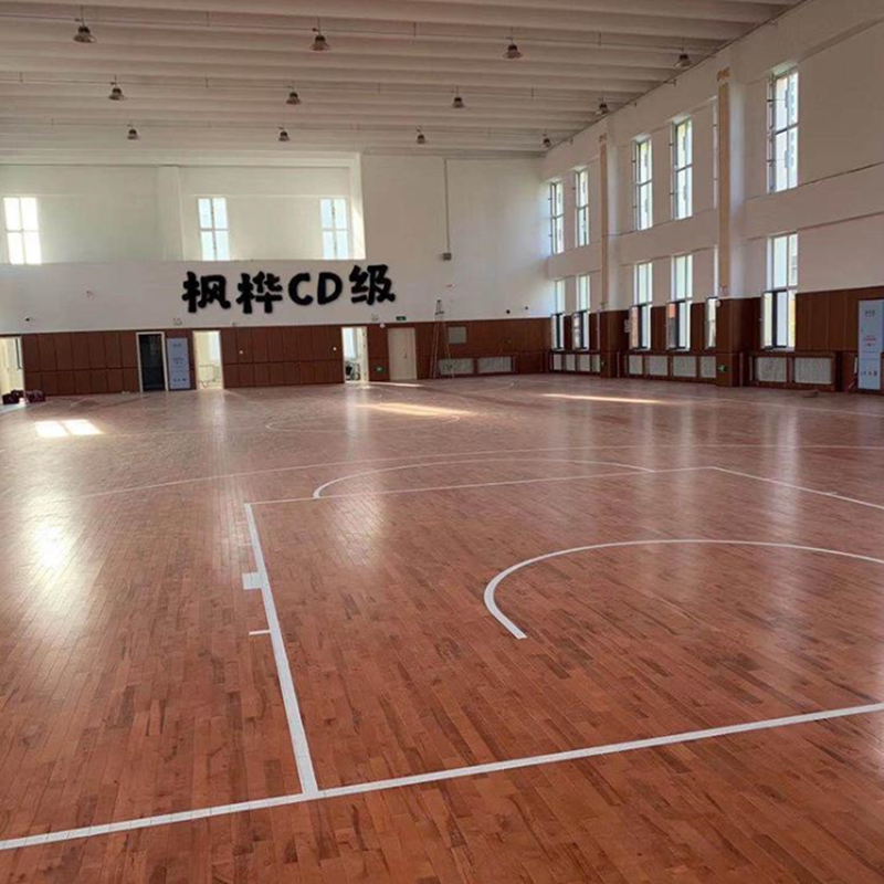 河北冀跃室内篮球运动木地板工厂 实木体育地板划线 耐磨悬浮体育运动地板7