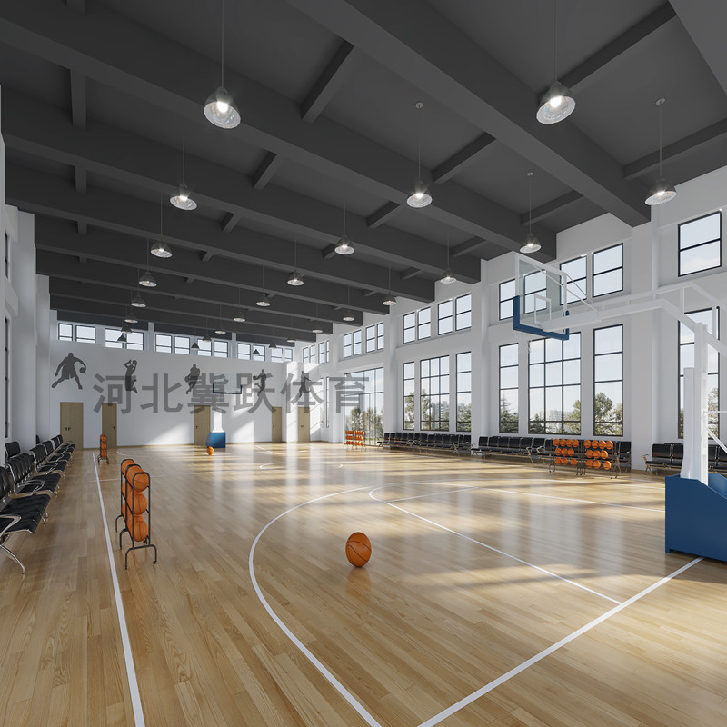 河北冀跃室内篮球运动木地板工厂 实木体育地板划线 耐磨悬浮体育运动地板9