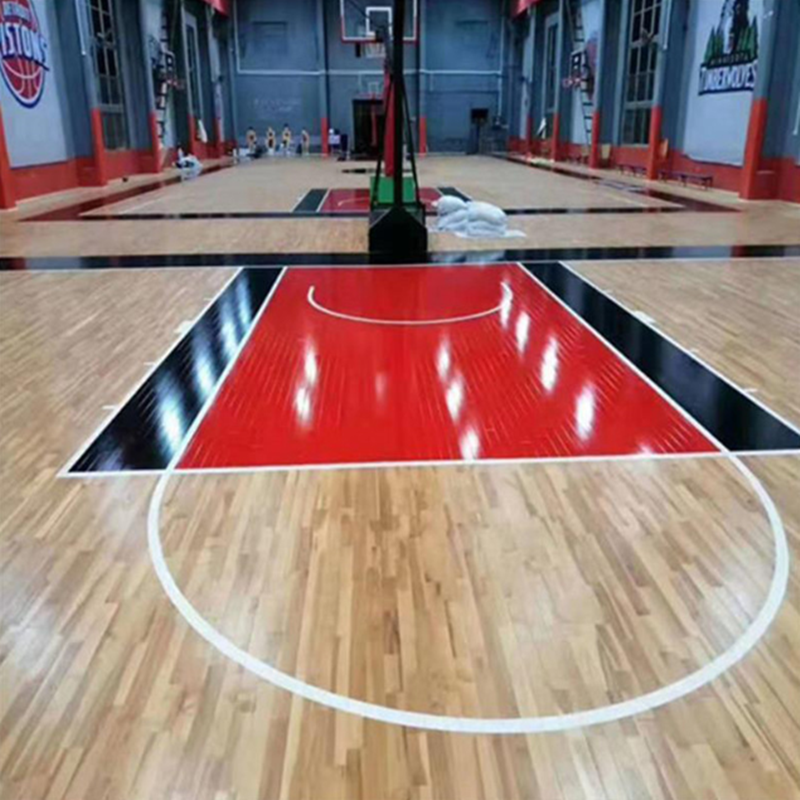 上门安装 冀跃室内篮球运动木地板工厂 耐磨悬浮体育运动地板 实木体育地板划线7