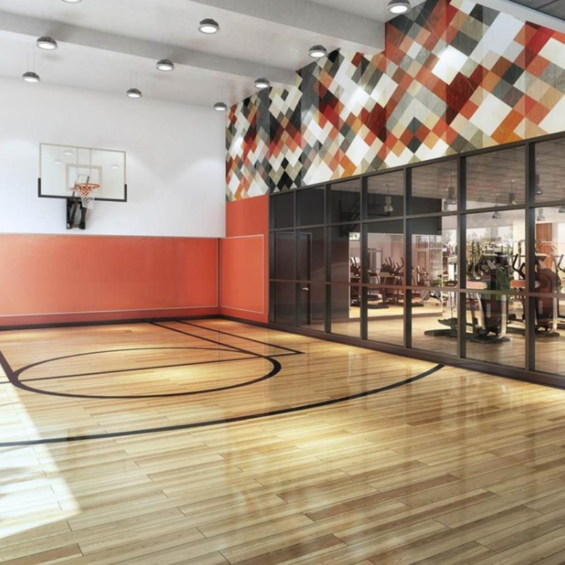 河北冀跃室内篮球运动木地板工厂 实木体育地板划线 耐磨悬浮体育运动地板1