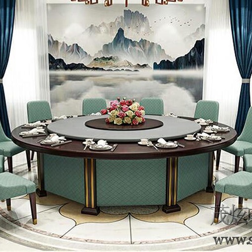 全自动餐桌转盘直销价格 上海茂炫实木电动餐桌餐椅 型号轻奢中国结