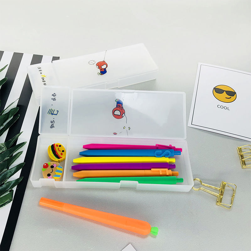 极简塑料文具盒透明磨砂学生铅笔盒pp创意大容量笔盒多功能收纳盒