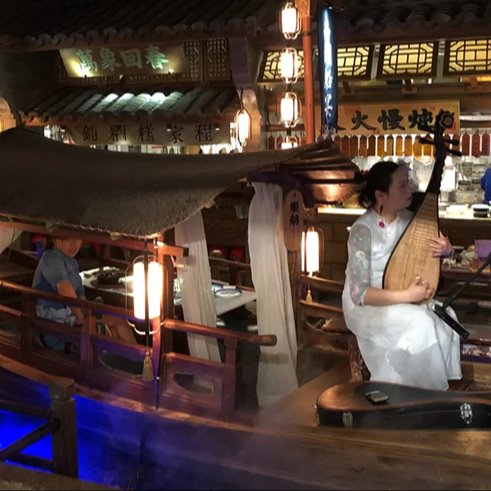 桂满陇餐饮船绿茶特色室内中式餐厅木船西湖船宴景观装饰乌篷道具