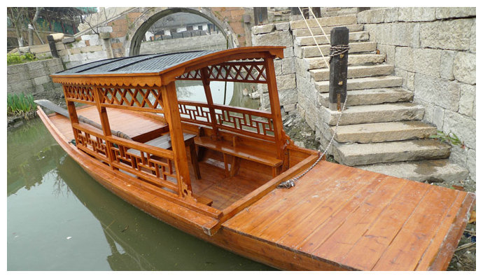 公园观光木船 景观木船 厂家定制原木色单蓬船5米 水上观光船4