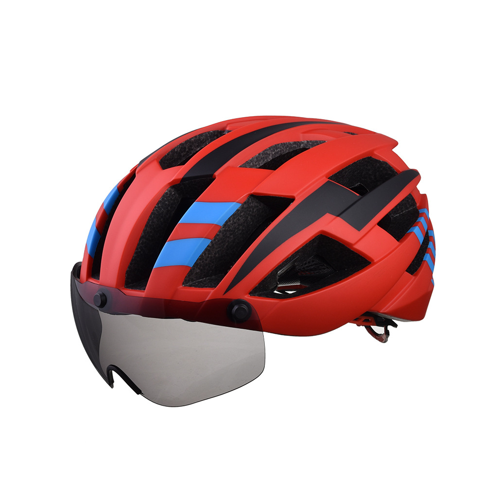 防风带吸磁风镜骑行头盔一体成型安全头盔公路山地车头盔轮滑头盔