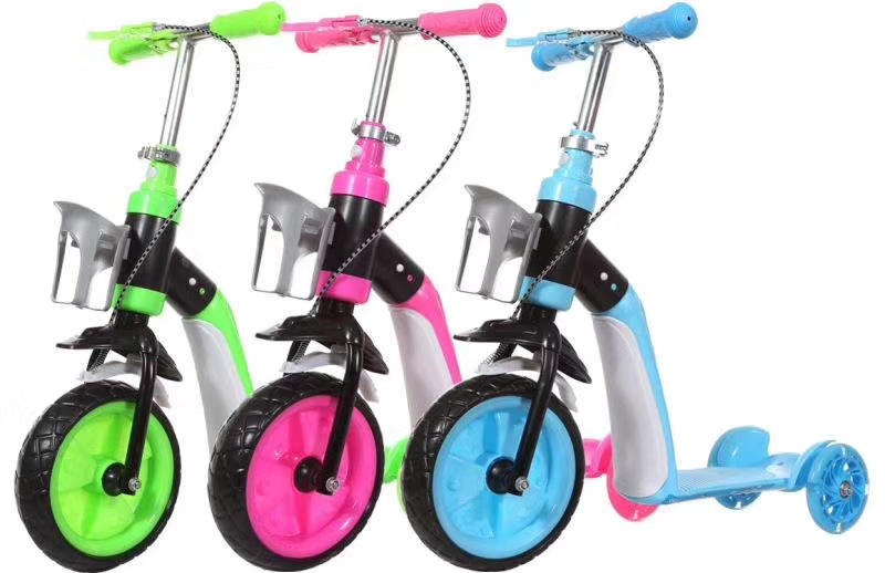 新品儿童米高滑板车pu轮普通三轮车脚踏车可坐闪光水壶框3-6岁宝3
