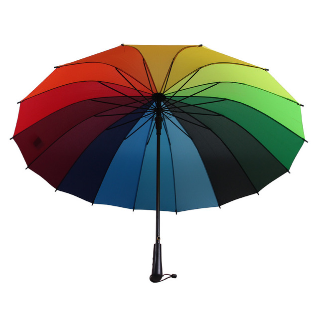 可印logo广告伞 厂家现货批发雨伞自开超大66cm长柄16骨彩虹伞5