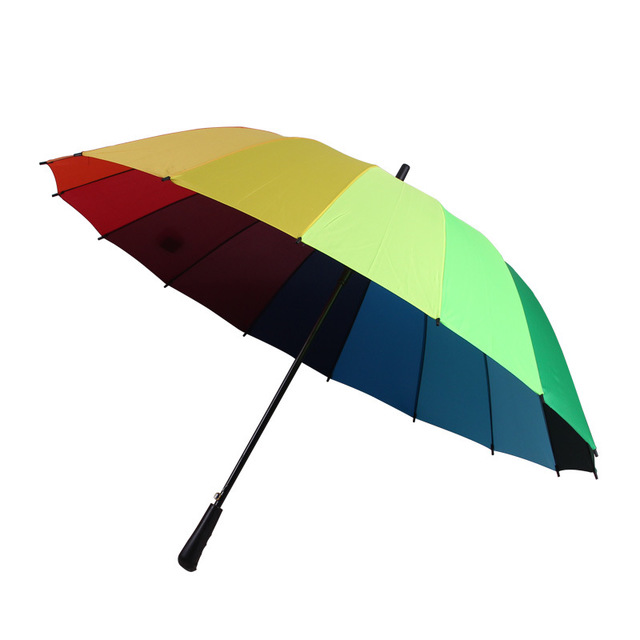 可印logo广告伞 厂家现货批发雨伞自开超大66cm长柄16骨彩虹伞1