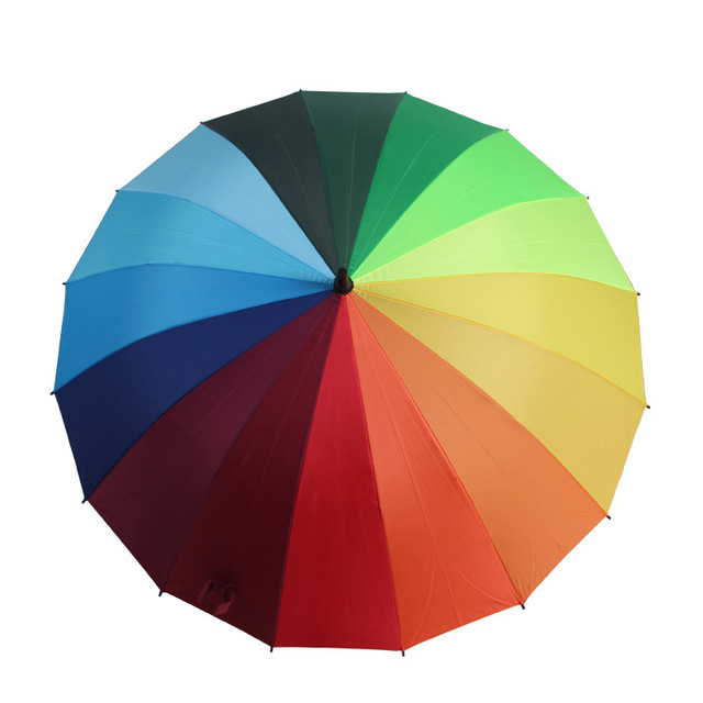 可印logo广告伞 厂家现货批发雨伞自开超大66cm长柄16骨彩虹伞