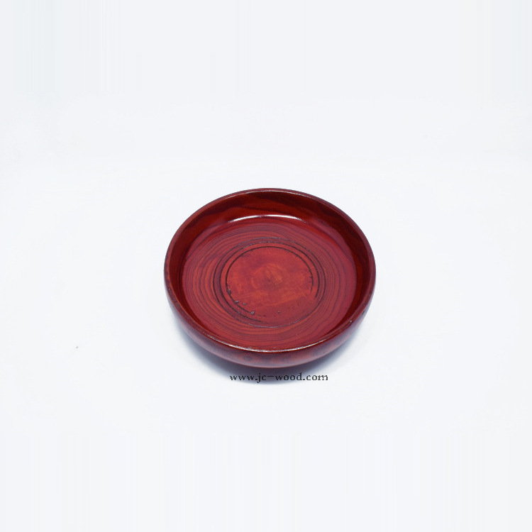 碗、碟、盘 酒红色上漆木质餐具实木餐盘圆盘上色圆盘托盘面包木盘餐碟2