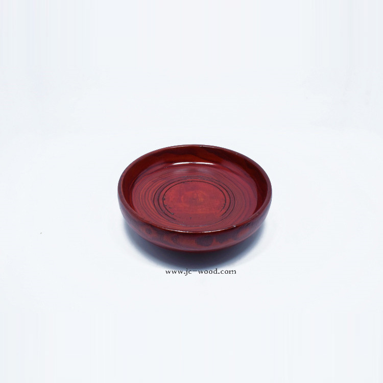 碗、碟、盘 酒红色上漆木质餐具实木餐盘圆盘上色圆盘托盘面包木盘餐碟5
