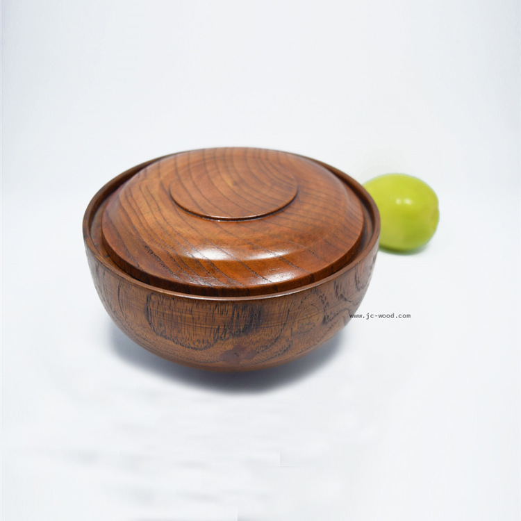 碗、碟、盘 厂家定制创意实木圆形木质带盖木碗泡面碗餐具摆件