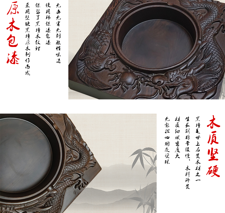 黑檀实木烟灰缸木雕 家居茶具摆件 复古创意中式礼品烟缸 木质工艺品3