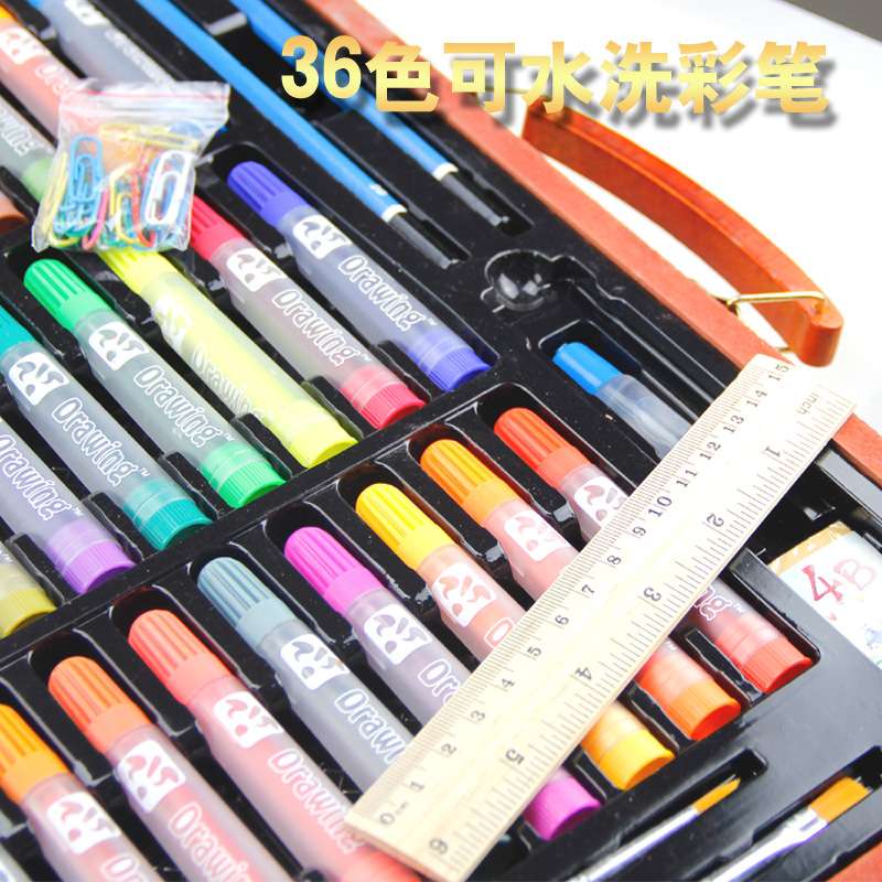 木盒36色水彩笔套装儿童绘画礼盒美术用品画画笔工具女孩生日礼物2