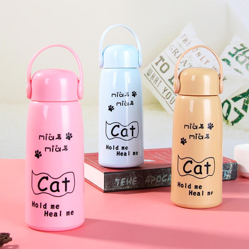 批发双层便携小猫杯情侣儿童水杯地推礼品杯定制二维码广告玻璃杯