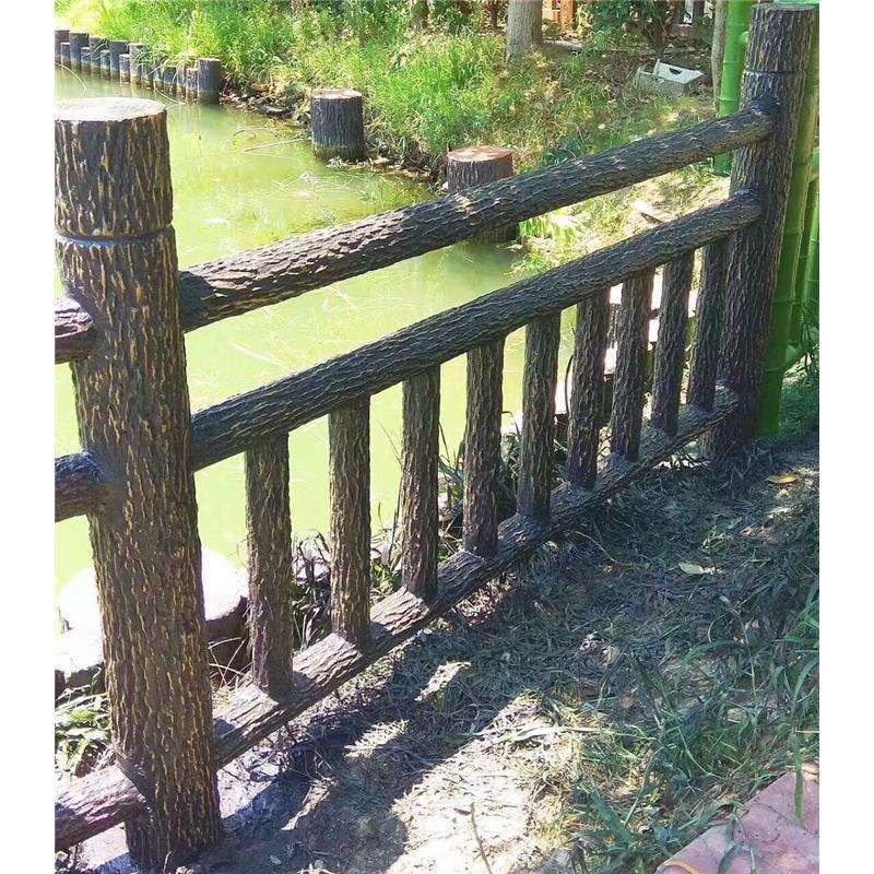 水泥仿木栏杆混凝土仿树皮护栏3D河道安全防护栏园林景观 景观工程项目5