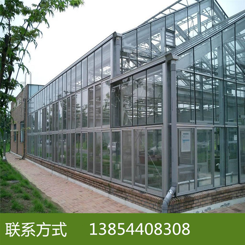 日光温室 连栋智能玻璃温室大棚建设厂家 钢架圆拱尖顶型温室大棚9