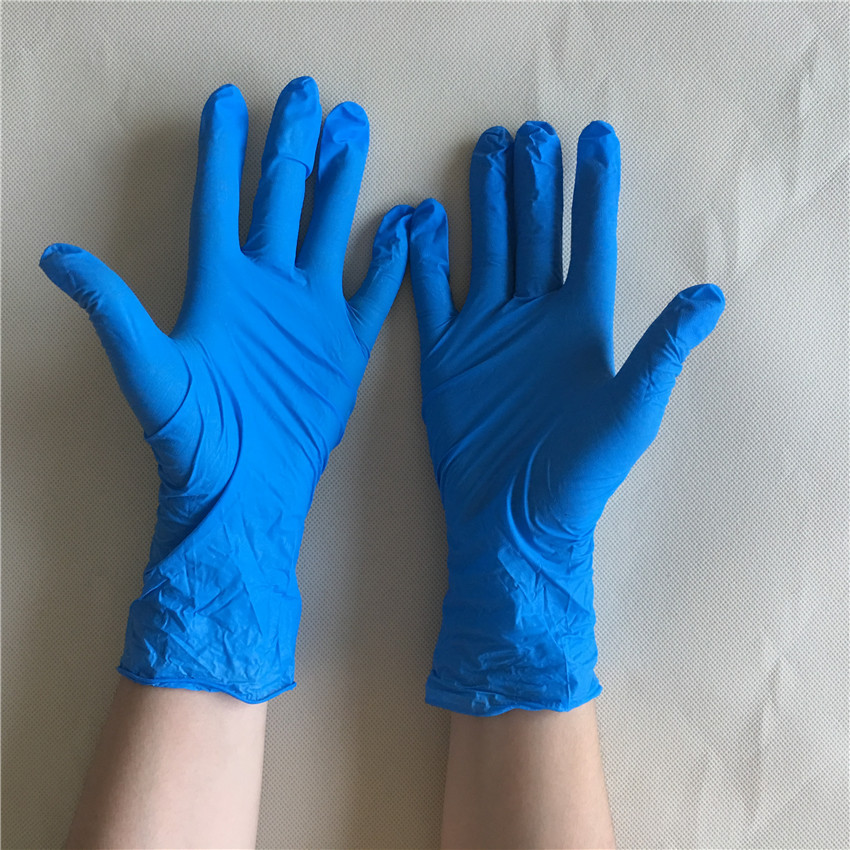 防酸碱实验室医用检查丁晴橡胶手套 厂家直销蓝色无粉丁腈手套9寸5