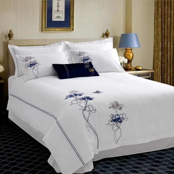 纯棉白色床笠被单被套床上用品免费刺绣 生产厂家 酒店布草5