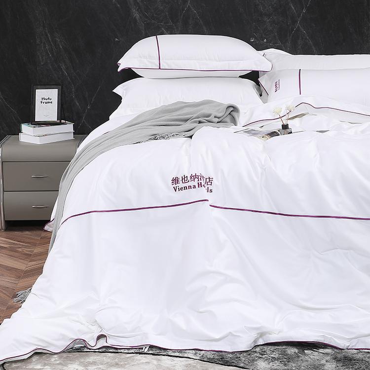 纯棉白色床笠被单被套床上用品免费刺绣 生产厂家 酒店布草2