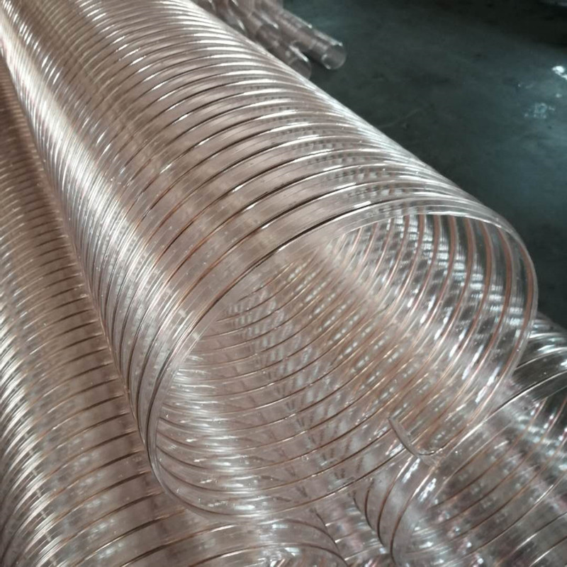 PU聚氨酯镀铜钢丝伸缩通风木工雕刻工业吸尘透明波纹管壁厚0.93mm5