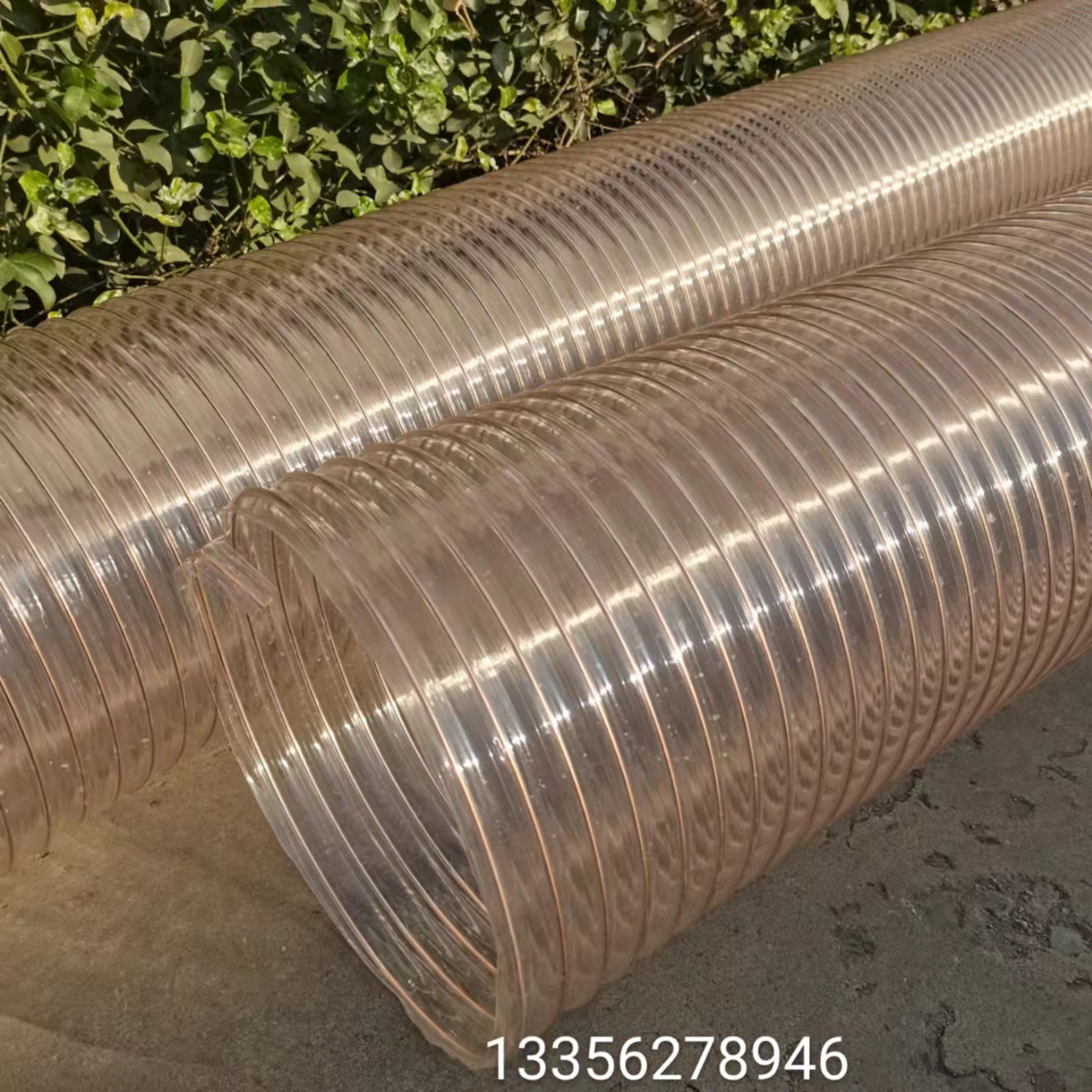 壁厚1.5mm透明PU耐磨镀铜钢丝软管物料输送负压通风聚氨酯吸尘管3