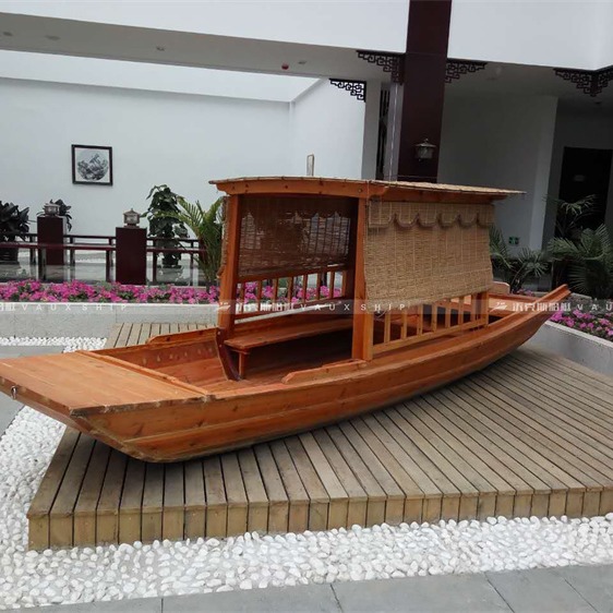 旅游观光带亭子木船 仿古中式木质单亭船 电动旅游观光木船