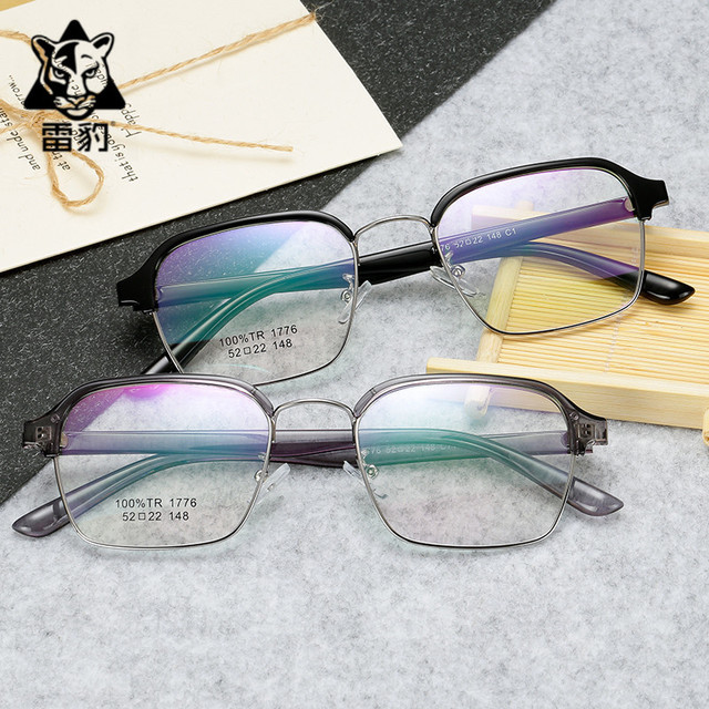 掌柜推荐AM1776镜架可配镜框雷豹亮黑银框亚马逊框架眼镜眼镜框