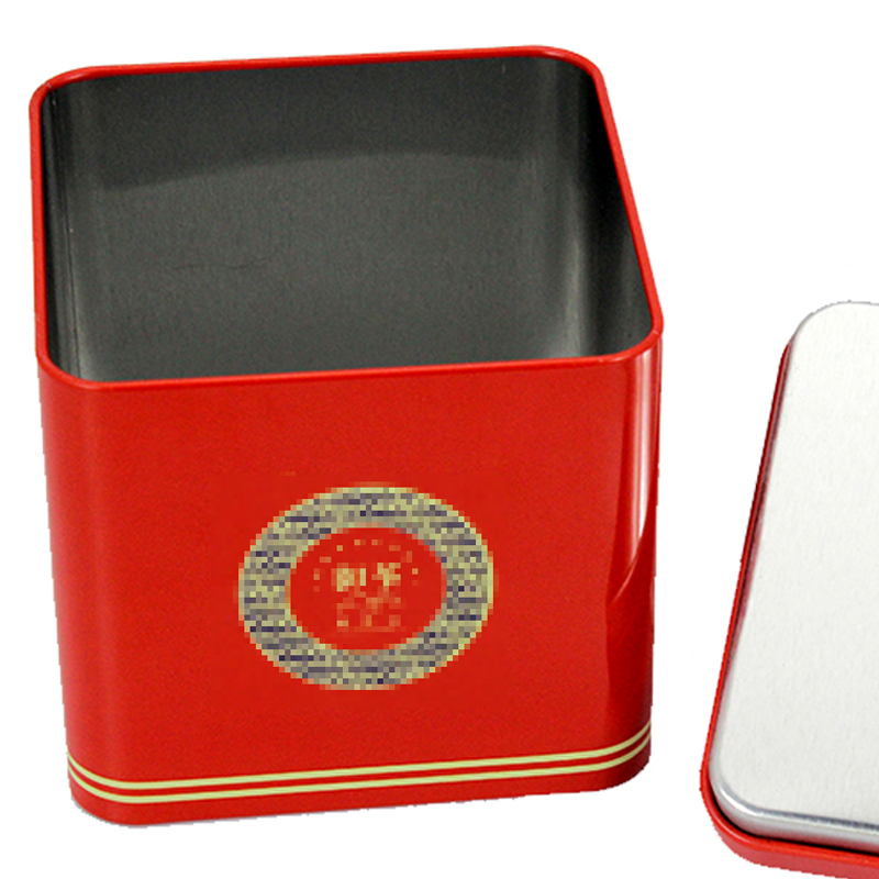 正方形金属盒加工 马口铁茶叶罐生产厂家 红色普洱茶铁盒子定做6