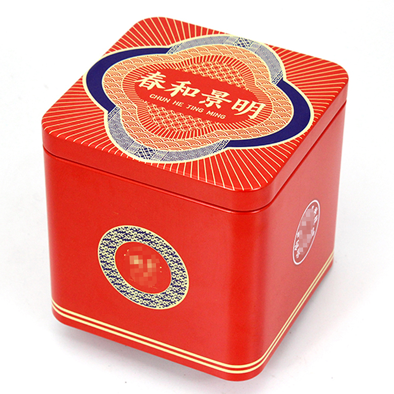 正方形金属盒加工 马口铁茶叶罐生产厂家 红色普洱茶铁盒子定做2