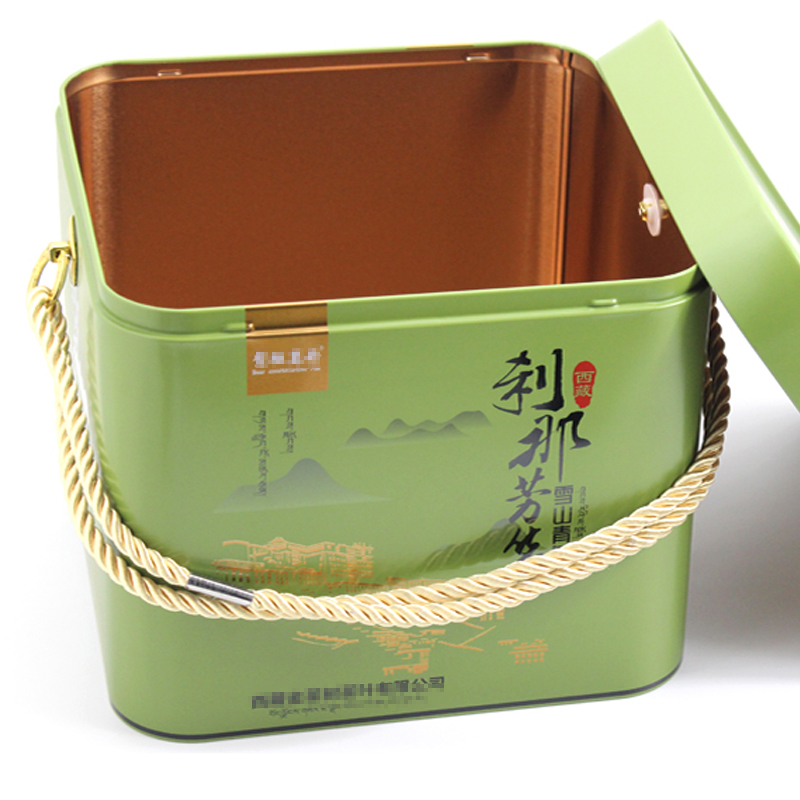 手提绳粽子铁罐礼盒 正方形青茶叶铁盒包装厂家 双层端午粽子铁盒包装盒订做2