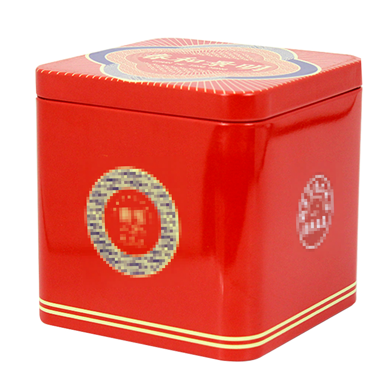 正方形金属盒加工 马口铁茶叶罐生产厂家 红色普洱茶铁盒子定做5