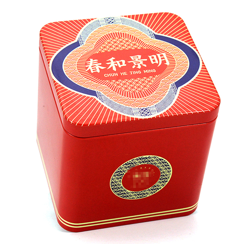 正方形金属盒加工 马口铁茶叶罐生产厂家 红色普洱茶铁盒子定做3
