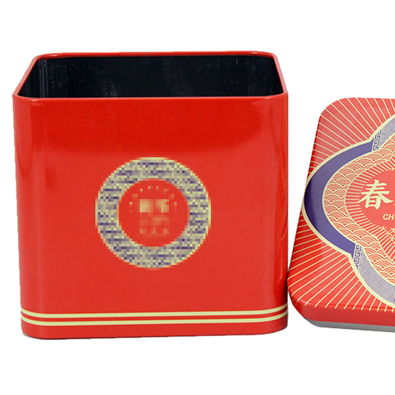 正方形金属盒加工 马口铁茶叶罐生产厂家 红色普洱茶铁盒子定做1