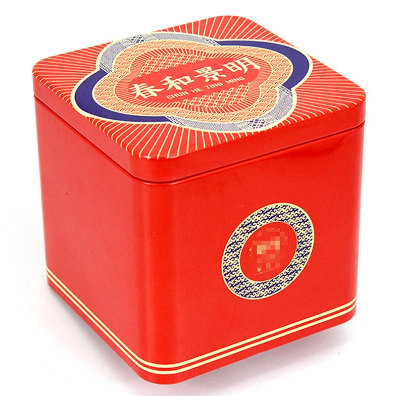 正方形金属盒加工 马口铁茶叶罐生产厂家 红色普洱茶铁盒子定做