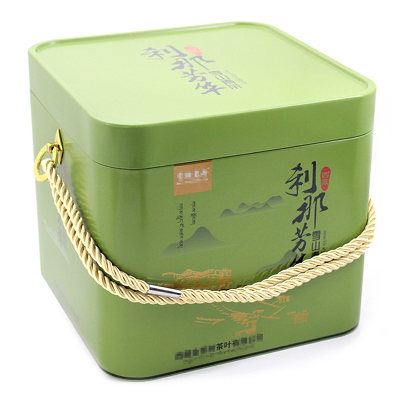 手提绳粽子铁罐礼盒 正方形青茶叶铁盒包装厂家 双层端午粽子铁盒包装盒订做