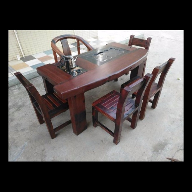 古典茶台 其他椅、凳、榻 老船木功夫茶桌 泡茶桌椅组 老船木家具2