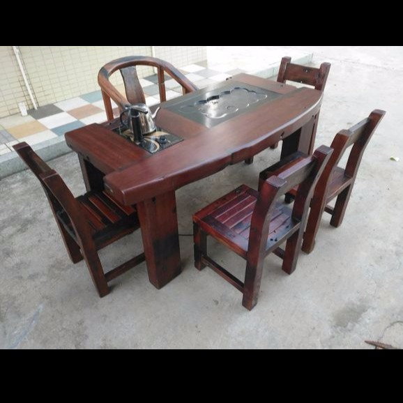 古典茶台 其他椅、凳、榻 老船木功夫茶桌 泡茶桌椅组 老船木家具