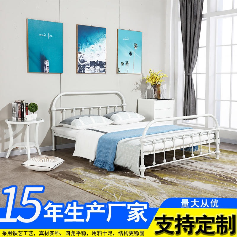 员工宿舍单层铁床厂家定制单层铁艺床卧室单人床多种规格铁艺床5