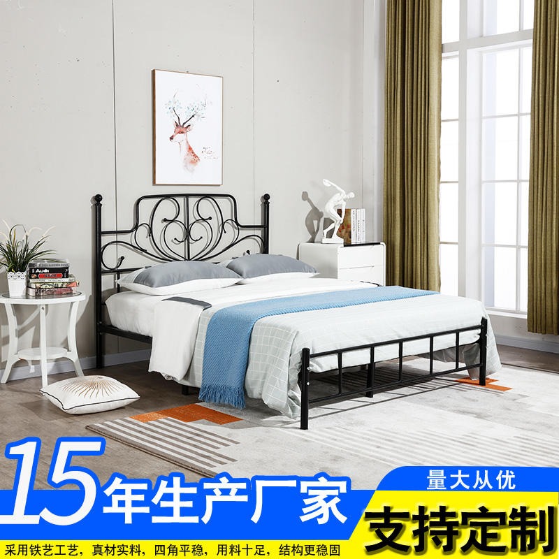 厂家定制单层铁艺床卧室单人床员工宿舍单层铁床多种规格铁艺床5