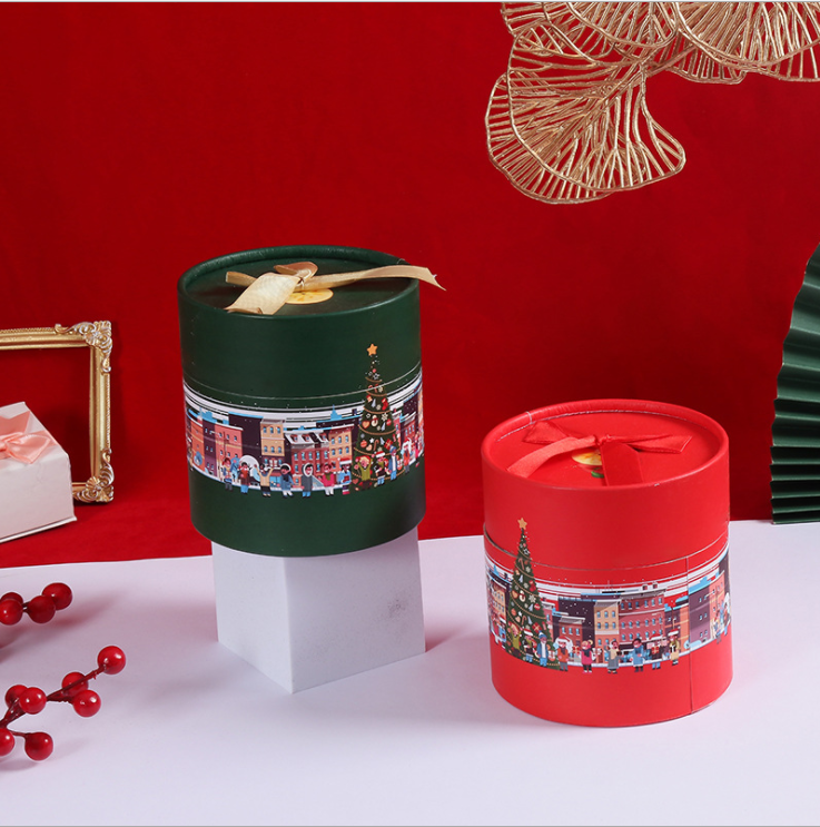 圣诞节苹果包装盒礼物盒平安夜平安果礼品盒圆形桶装精美祝福空盒4